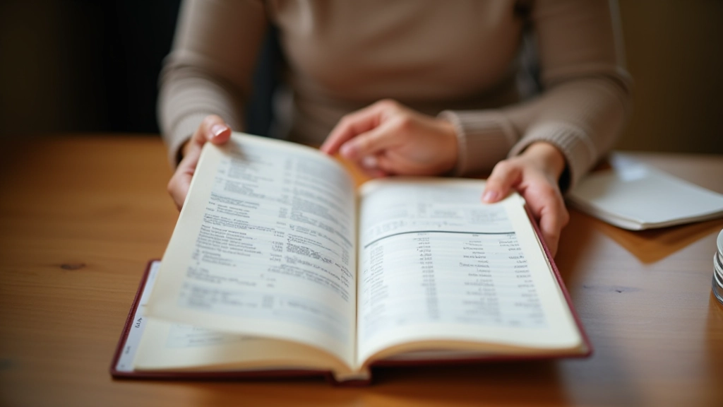 Femme tenant un journal de budget ouvert avec des graphiques financiers tracés à la main